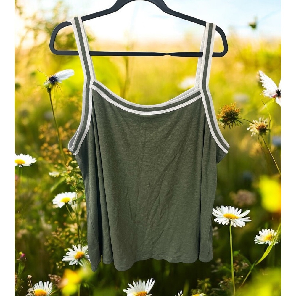 NWT TORRID JERSEY SLUB VARSITY CAMI tank top SIZE 3X/3/22-24 Olive white trim